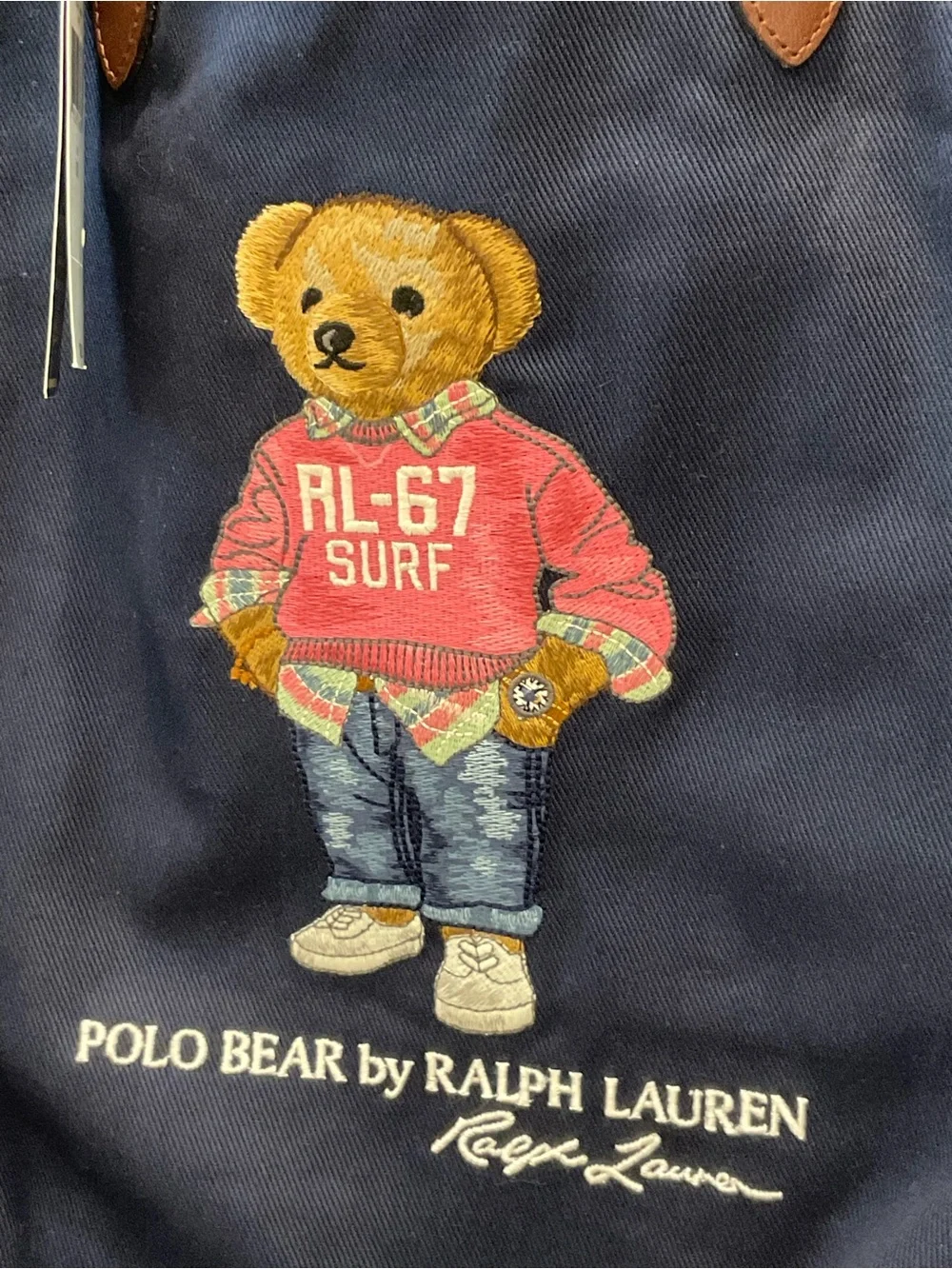 NWT Polo Ralph Lauren Navy RL-67 SURF BEAR Cotton Twill Embroidered Tote Bag
